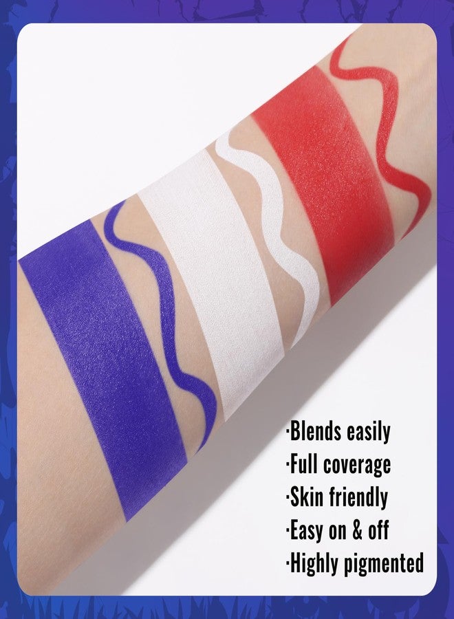 BOBISUKA US Flag Red White Blue Face Painting Kit, 3 Colors Facepaint + 3PC Sponge + Brush for Halloween Costume Clown Joker, Eye Black for Sports & 4th of July Independence Day America’s Patriotic Parades - Image 5